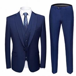 3 Piece Blazer+Vest+Pants Set Blazer Jacket Vest Trousers Busin Suit Lapel Single Breasted Slim Wedding Banquet Prom Men Suit D2bT#