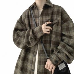 lappster Flannel Harajuku Checked Plaid Shirt Lg Sleeve Winter Y2k Streetwear Fleece Shirts Vintage Korean Fis Clothes G7fn#