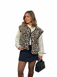 fi Leopard Print Lamb Fur Vest Jacket for Women Autumn Loose V Neck Sleevel Coat 2024Spring Chic Female Street Waistcoat k3l6#
