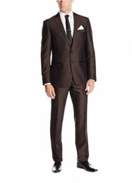 2023 Hot Simple Suits Men Dark Brown Wedding Suits Grooms Tuxedos Mens Suits Fit Groomsmen Jacket+Pant D7K7#