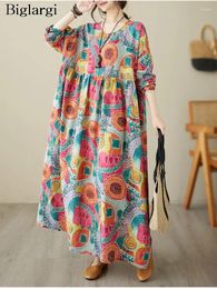 Casual Dresses Oversized Spring Loose Long Dress Women Ruffle Pleated Ladies Fashion Polka Dot Floral Print Woman A-Line