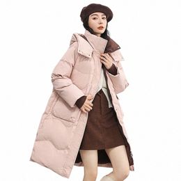 women 2023 Autumn and Winter Lg Parkas Pink Loose Warm Hooded Coats Casual Windproof Down Jackets Y2k9#