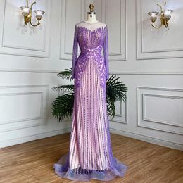 Party Dresses Serene Hill Muslim Lilac Mermaid Elegant Beaded Crystal Dubai Long Evening Gowns 2024 For Women Wedding GLA71959