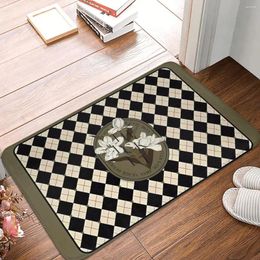 Bath Mats Retro Diamond Grid Foot Mat For Shower Home Entrance Quick Dry Vintage Bathroom Carpet Velvet Soft Anti-Slip Toilet