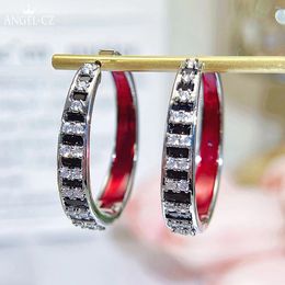 Hoop Earrings ANGELCZ Delicate Ladies Clothing Jewellery Red Black Round Micro Pave Tiny Cubic Zirconia For Banquet AE339