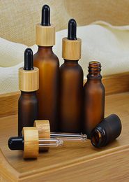 5 10 15ml 30ml 50ml Frosted clear Amber Glass Dropper Bottle with Bamboo Cap 1oz Bamboos Essential Oil Bottles9696011