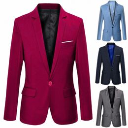 men Blazer Jackets 2023 Solid Color Lg Sleeve Lapel Slim Fit Busin Blazer Suit Coat Outwear Brand Mens Casual Blazers Coats j31s#