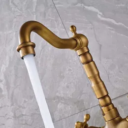 Bathroom Sink Faucets Vidric Dual Handle Swivel Kitchen Faucet Antique Brass Mixer Tap With And Cold Water Deck Mounted