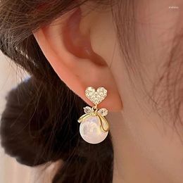 Dangle Earrings Pearl For Women Elegant Heart Bowknot Drop Ear Ring Crystal Cubic Zircon Wedding Party Jewellery Gift