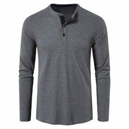 fi Waffle Cott T Shirt Men 2022 Spring New Slim Fit Lg Sleeve Henley Tshirt Men Streetwear Casual Solid Color T-Shirt H4vn#