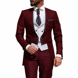suits For Men 3 Piece Luxury Tailcoat Slim Fit Jacket Vest Trousers 2022 New Groom Wedding Tuxedo m5HU#