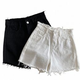 high Waist White Shorts for Women Solid Loose Soft Frayed Summer Short Denim Pants Female Versatile Commute Black Jean Pants O5h5#