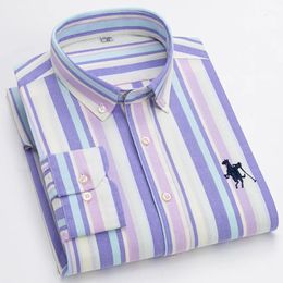 in shirt 100%Cotton Full shirt for men Smart Casual striped plain shirt items tops long-sleeve office clothes 240320