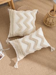 Pillow 1pc Beige Wavy Pattern Pillowcase Set With Cotton Sail Tufting Technology Suitable For Bohemian Style Sofas And Bedrooms