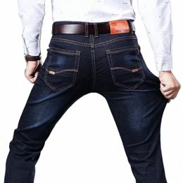 Jeans da uomo elasticizzati autunno e inverno Pantaloni da uomo in denim dritto e versatile 85dI #