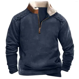 Men's Hoodies Vintage Solid Colour Patchwork Sweatshirt Mens Hoodie Casual Loose Long Sleeve Sweatshirts Fall Fashion Zipper Stand Collar Top