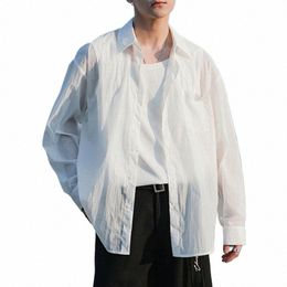 incerun Tops 2023 Korean Style Handsome Mens Solid All-match Transparent Shirts Casual Streetwear Male Lg Sleeves Blouse S-5XL I04K#