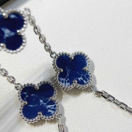 Designers senaste varumärkesförsäljningstillbehör Van 925 Silver Blue Peter Stone Five Flower Armband Populära klöver