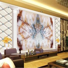 Wallpapers Milofi High-grade Soft Package Marble Peacock Open Screen TV Background Wall Paper Mural