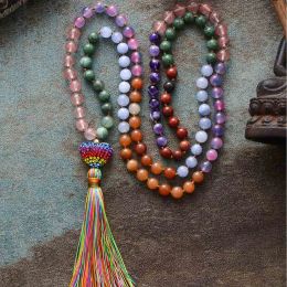 Necklaces Creative108 Beads Malas 8MM Natural Stones Energy Rhinestone Heart Pendant Spiritual Necklaces Meditation Yoga Necklace Jewellery