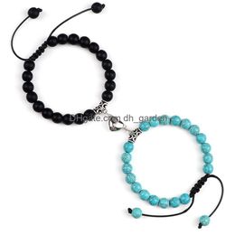 Beaded 2Pcs/Set Magnetic Distance Bead Bracelet Couple Minimalist Heart Lovers Matching Friendship Bracelets For Women Drop Dhgarden Dh2Vw