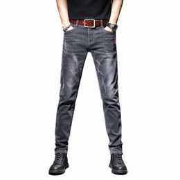 jeans for Men 2023 Fi Men Black Stretch Ripped Regular Warm Dark Denim Autumn Winter Slim Thicken Trousers Veet Pants K0jT#