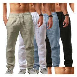 Pantaloni da uomo pantaloni da uomo pantoufle primavera di lino in cotone autunno maschio nuovo pantaloni a colori solidi traspiranti fitness streetwear s-5xl casual d dhmsn