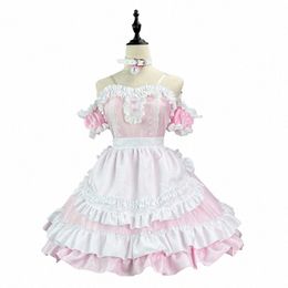 princ Pink Dr Anime Cosplay Coffee Maid Uniform Lolita School Student Plus Size Maid Party Dr off shoulder Kawaii COS j12p#