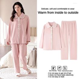 Home Clothing Cute Sweet Flannel Women's Pyjamas Set Spring And Autumn Elegant Wear Long-sleeved Long Pants Sleepwear Two-piece