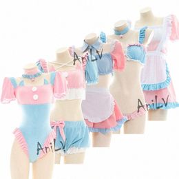 anilv Anime Lolita Girl Maid Series Pyjamas Swimsuit Costume Women Carto Cute Kawaii Student Pink Blue Lingerie Set Cosplay o48h#