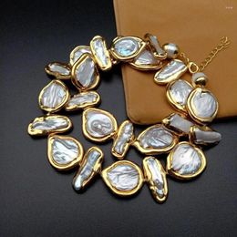 Pendants YYGEM Freshwater Cultured White Biwa Pearl Coin Gold Plated Necklace 19"