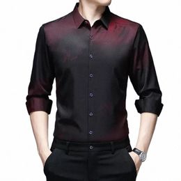 new Men's Casual and Fiable Lg Sleeved Shirt with Printed Anti Wrinkle Busin Shirt b042#