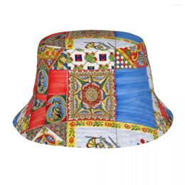 Berets Men Women Sicilian Style Bucket Hat Abstract Art Portable Fisherman Hats Summer Fashion Beach Travel Caps Street Visor