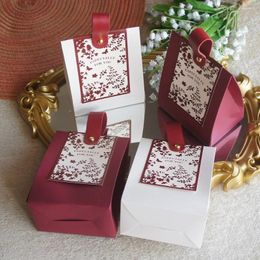 Gift Wrap 10 Pcs Red Wine White Elegant Flower Paper Box With Tag As Wedding Birthday Party Favour Chocolate Sweet Candy Packaging