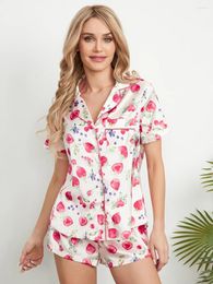 Home Clothing Womens Pyjamas Sets Dessert Print Long Sleeves Button Shirt Elastic Shorts Loungewear Soft Cute Pjs Sleepwear