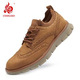 Shoes STRONGSHEN Handmade Men Wingtip Oxford Shoes Leather Casual Fashion Brogue Dress Shoes Business Formal Shoes Men Mesh Loafers