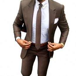 2021 Latest Brown Men's Suit Coat Pants Designs Slim Fit Elegant Tuxedos Wedding Busin Party Suits 2 Pieces Jacket+Pants A0Zm#