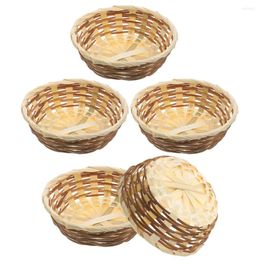 Dinnerware Sets 5pcs Bamboo Basket Desktop Dried Fruit Bread Weaving Storage Baskets