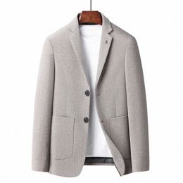 lansboter Khaki Men's Suit Herringbe Fleece Coat Spring And Autumn New Slim Fit Small Suit Jacket Wool U0nI#