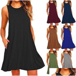 Basic & Casual Dresses Designer Dress For Woman Summer Women Solid Sleeveless Mini Tank With Invisible Pockets White 5Xl Drop Deliver Dhpvg