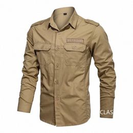 men Military Multi-pocket Tooling Shirts Male Cott Outdoor Casual Shirts Good Quality Man Large Size Solid Lg-sleeved Shirts L0iN#