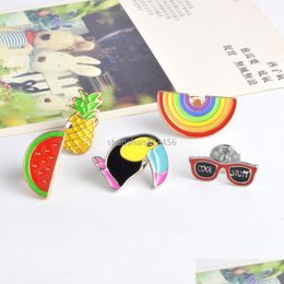 Pins, Brooches Enamel Brooch Pins Rainbow Glass Watermelon Cartoon Lapel Pin For Women Men Top Dress Co Fashion Jewellery Drop Delivery Dhcwd