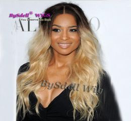 New Arrival Celebrity Ciara Hairstyle wig synthetic heat resistant black root ombre natural blonde Colour body wave hair wigs scalp2181263