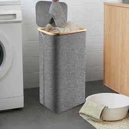 Collapsible Clothes Hamper with Lid Inner Bag Storage Basket Oxford Cloth Dirty Organizer for Bathroom Bedroom 240319