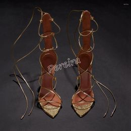 Dress Shoes Roman Gold Cross Strap Stiletto Sandals 2024 S Summer Arrival Pointed Toe Thin High Heel Solid