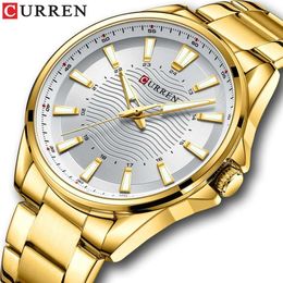 CURREN 8424 Waterproof Quartz Wave Pattern Steel Band Men's Business Fashion Watch