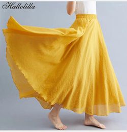 Skirts Fashion Solid Cotton Linen Women Maxi Elegant Harajuku Saia Casual Loose Long Skirt Ladies Clothes Faldas Ropa Mujer