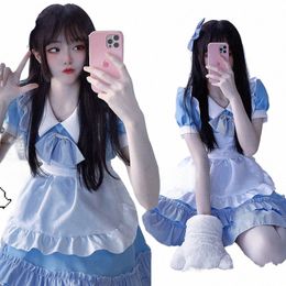 2023 Blue and white French Maid Cosplay Carto Costume Lolita Sweet Girl Japanese Cute Lolita Bow Dr m0PJ#
