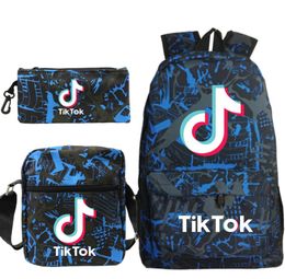 3 peças terno tik tok mochila estudante bolsa escolar pequena bolsa de ombro estojo de lápis conjunto de três peças 1599740