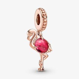 100% 925 Sterling Silver Pink Murano Glass Flamingo Dangle Charm Fit Original European Charms Bracelet Fashion Wedding Egagement J323I